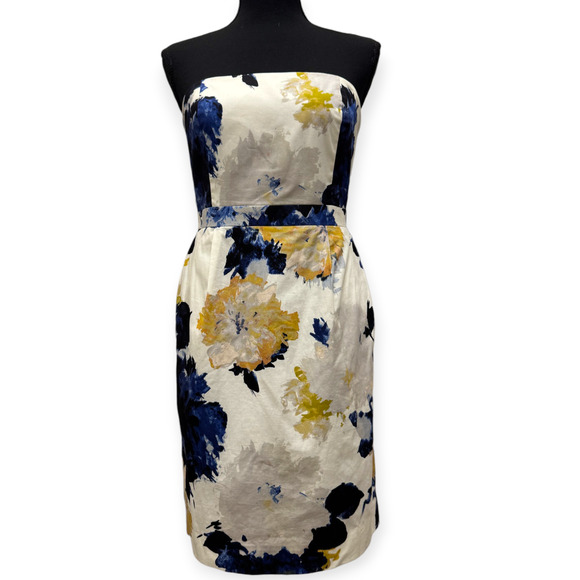 J Crew Strapless Floral Cotton Water-color Style Pleated Mini Tube Dress 8 - Picture 1 of 8